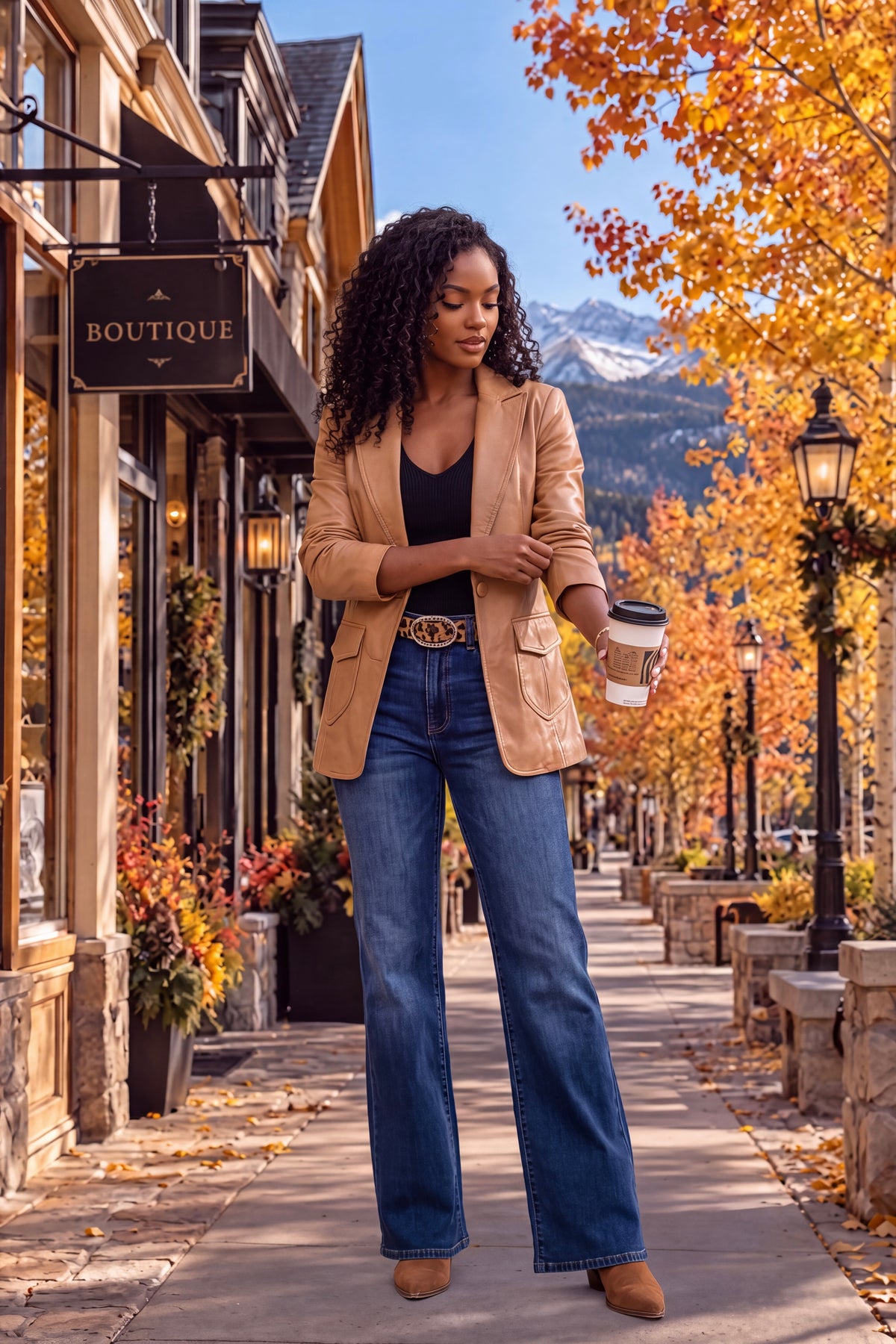 Alani Ruched Sleeve Faux Leather Blazer : Tan