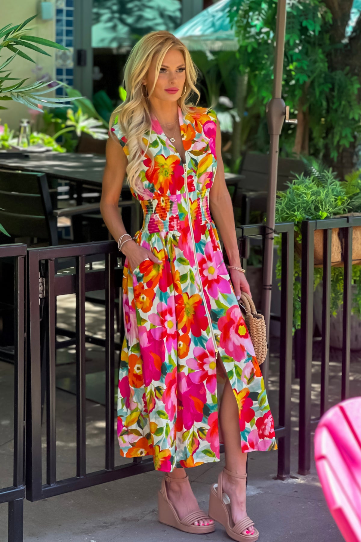 Esti Zip Front Sleeveless Dress : Multi