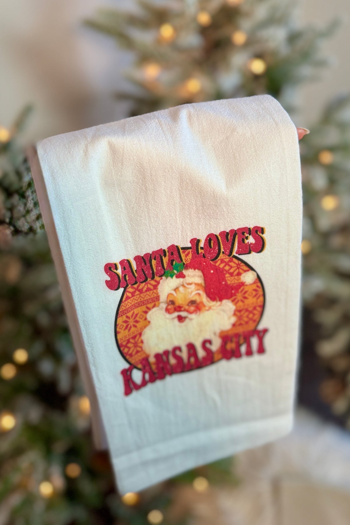 Santa Loves Kansas City Tea Towel - Pick Color