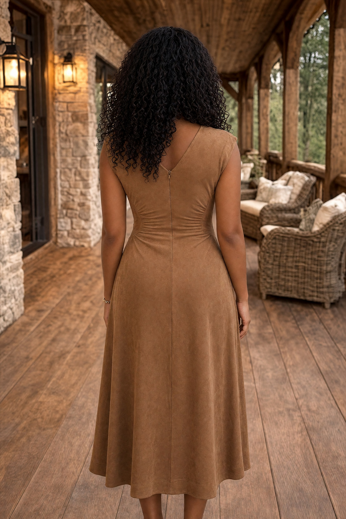 Dorinda Faux Suede Midi Dress : Mocha