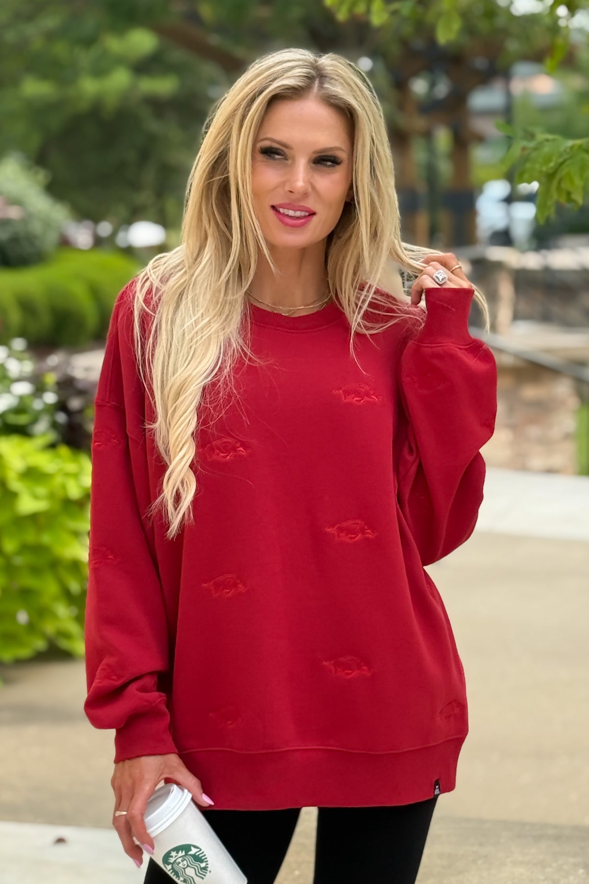 Arkansas Ritter Embroidered Sweatshirt : Crimson