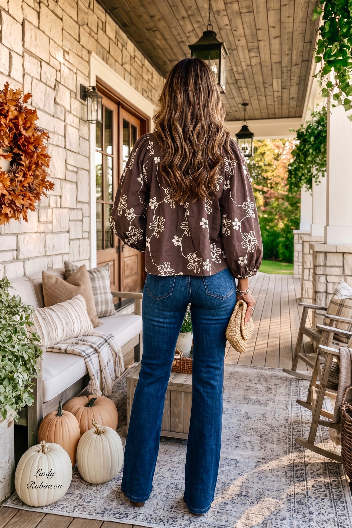 Leonora Floral Button Down Top : Brown