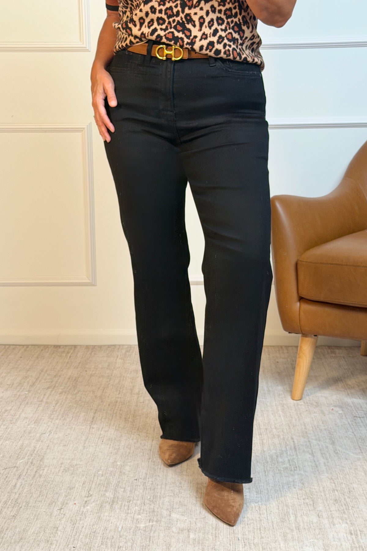 Mica Milaine High Rise Straight Leg Jeans : Moon Black