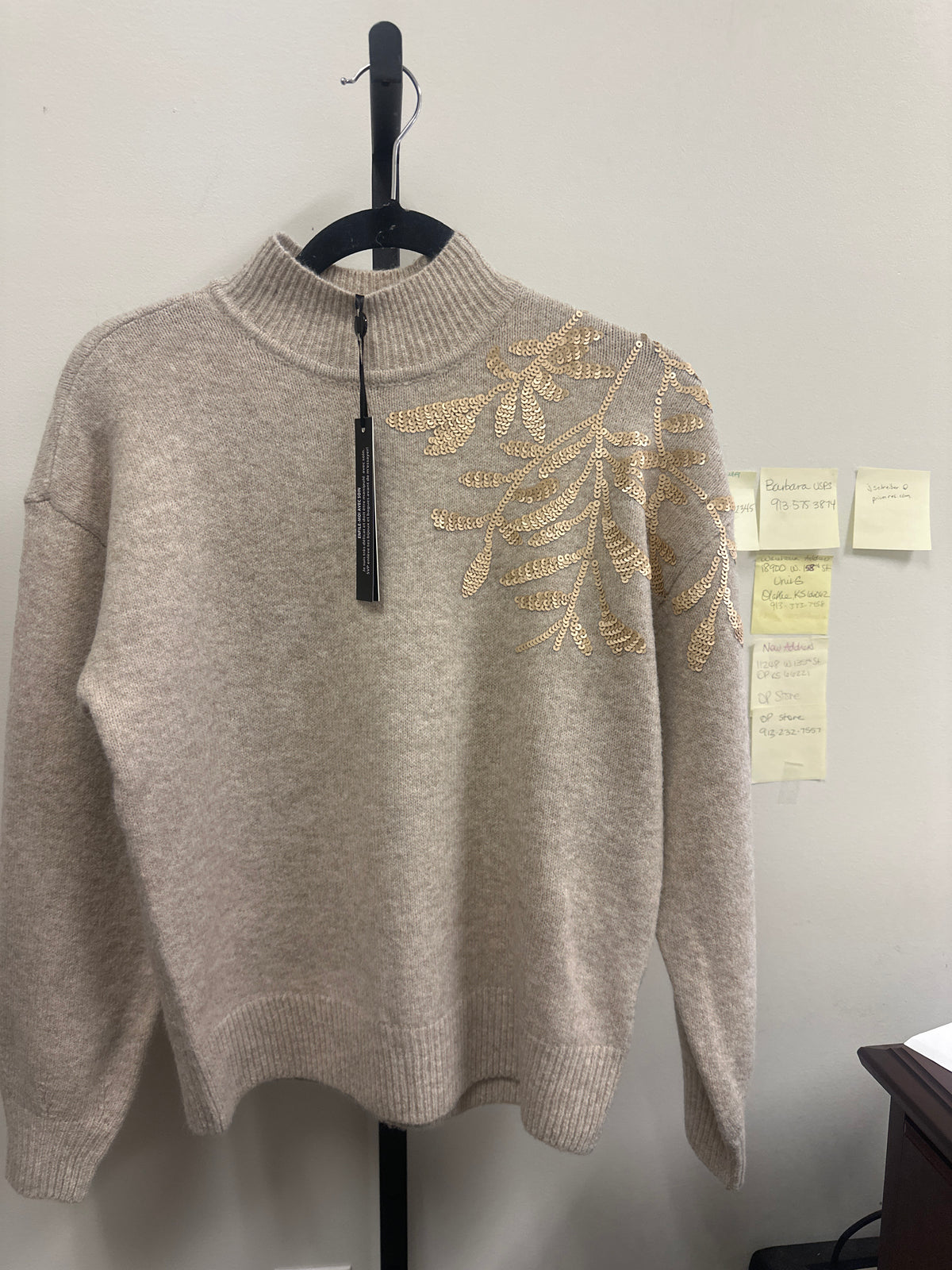 Charlie B Callista Mock Neck Sweater With Sequins Detail : Oat