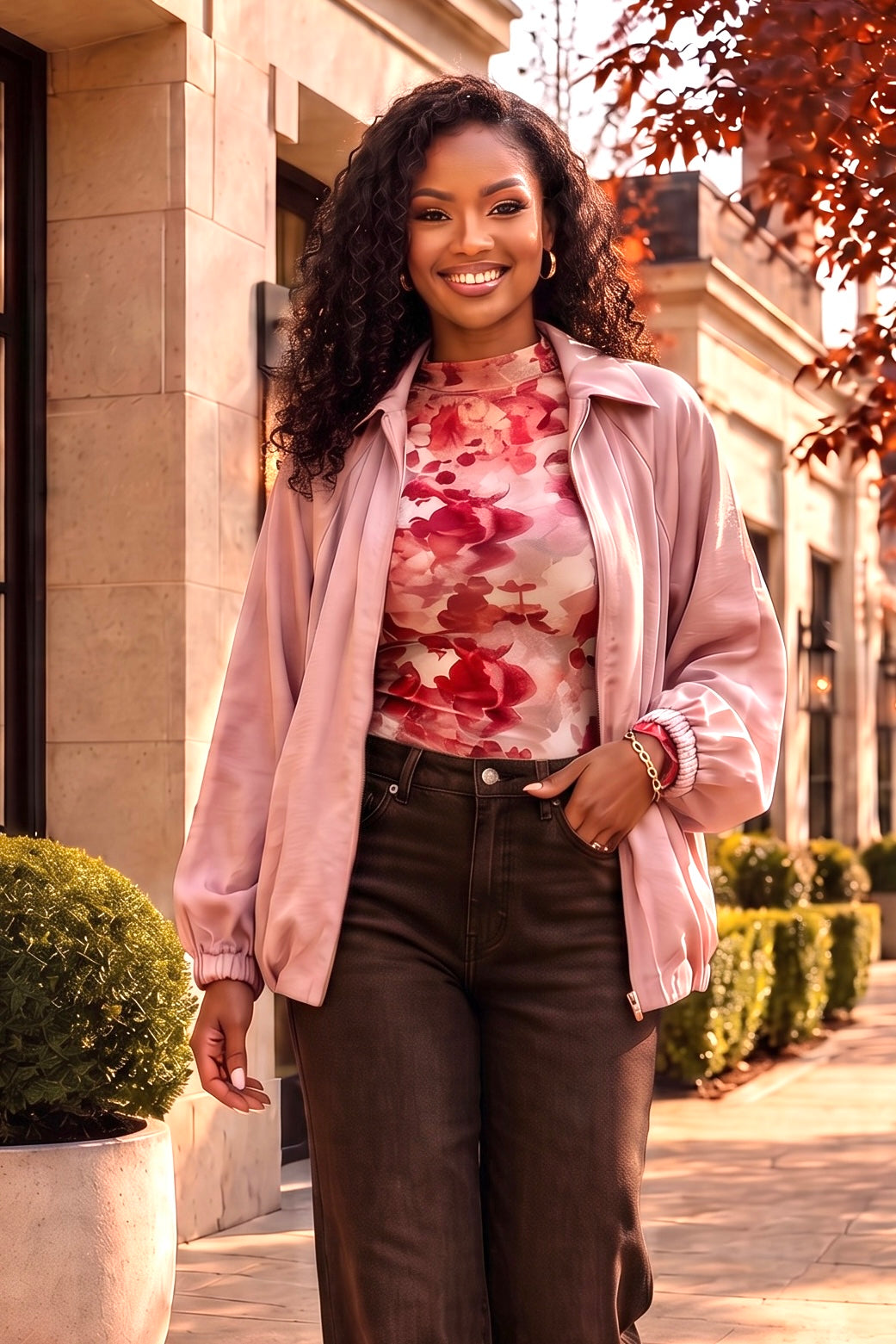 Lynn Gathered Hem Dolman Sleeve Bomber Jacket : Woodrose