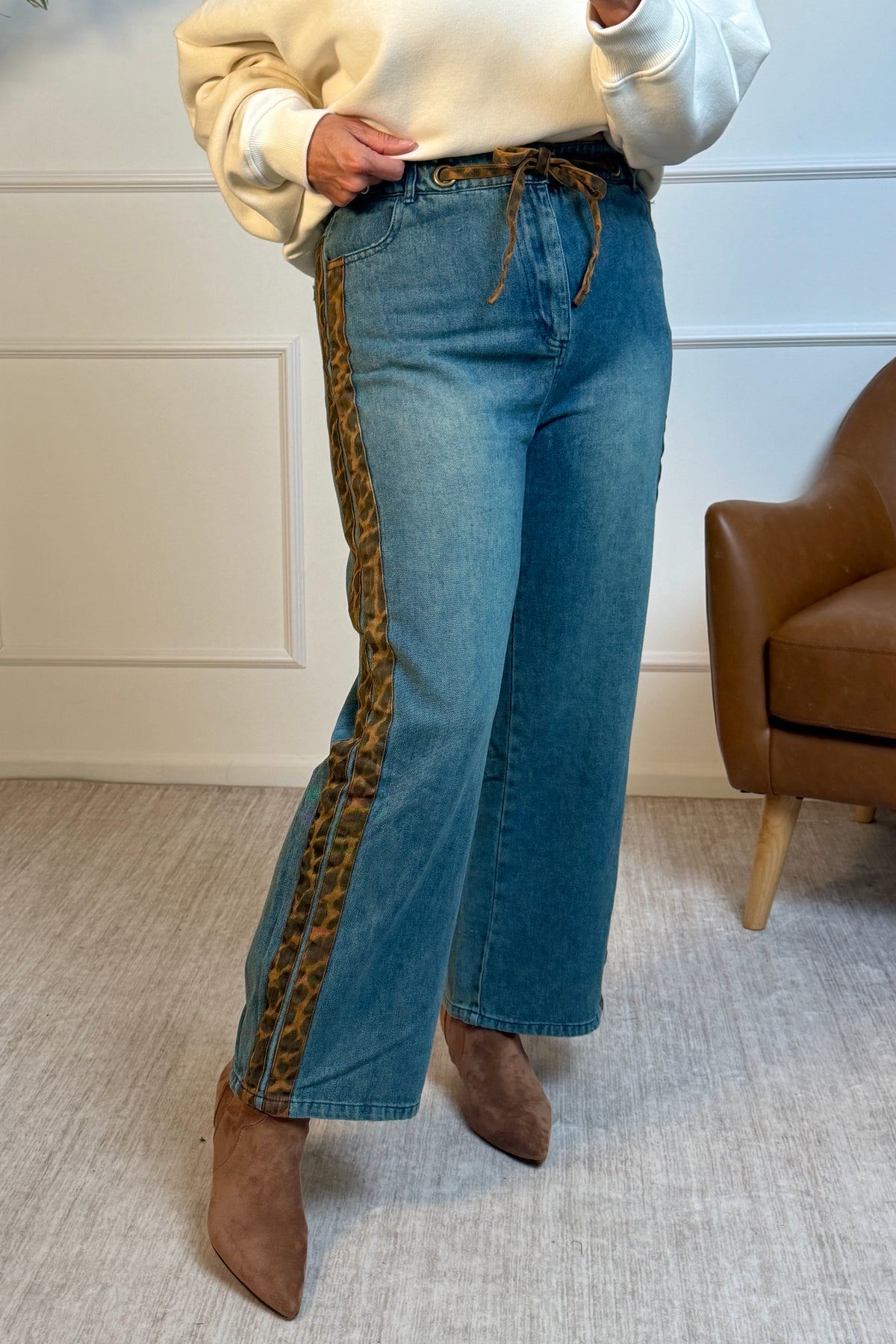 Jodifl Afton Side Striped Animal Print Jeans : Denim