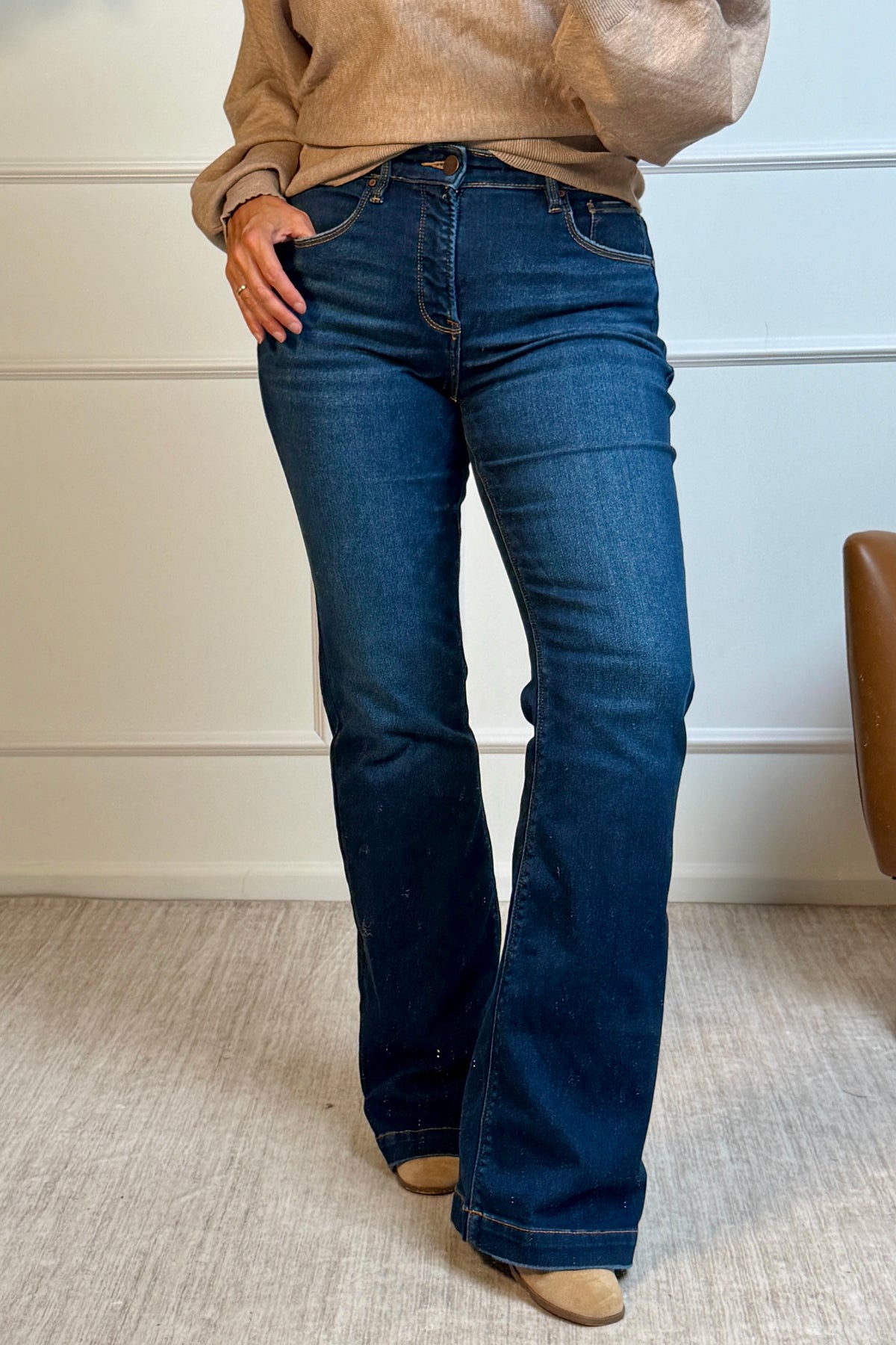 Risen Anise Mid Rise Flare Jeans : Dark