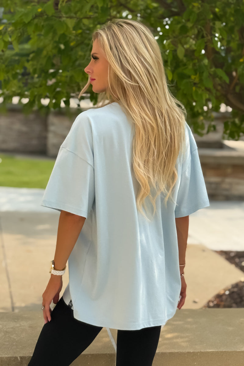 KU South Split Oversize Tee : Pale Blue
