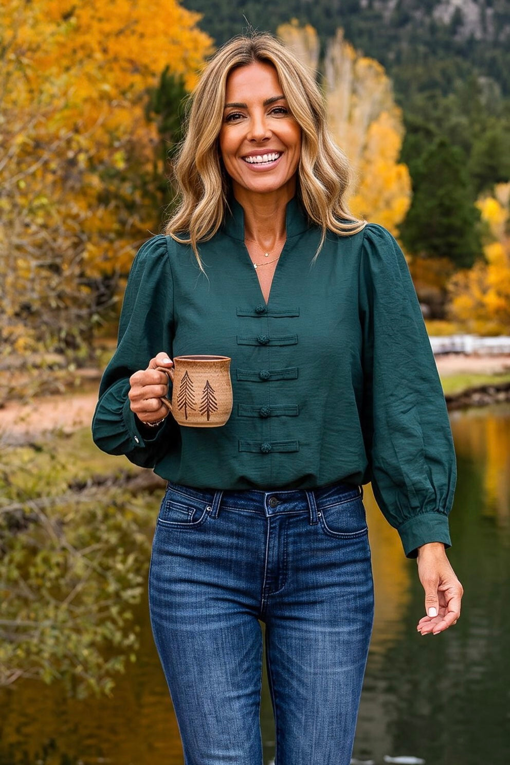 Astraea Long Sleeve V-Neck Top : Hunter Green