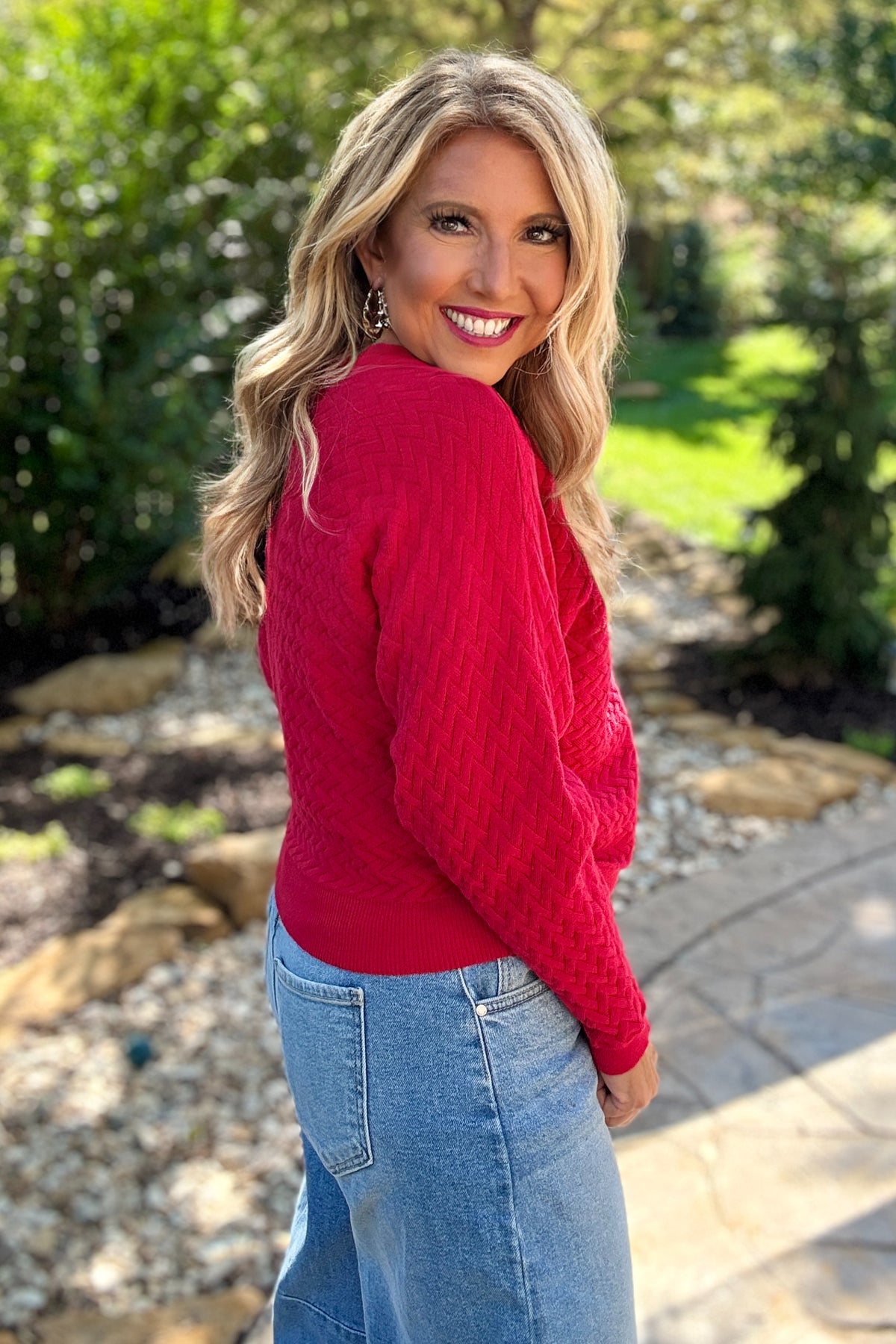 Evanthia Soft Gauge Textured Sweater : Red