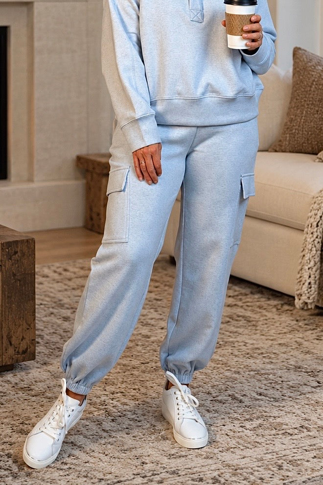 Evaliah Knit Pants with Side Pockets : Baby Blue