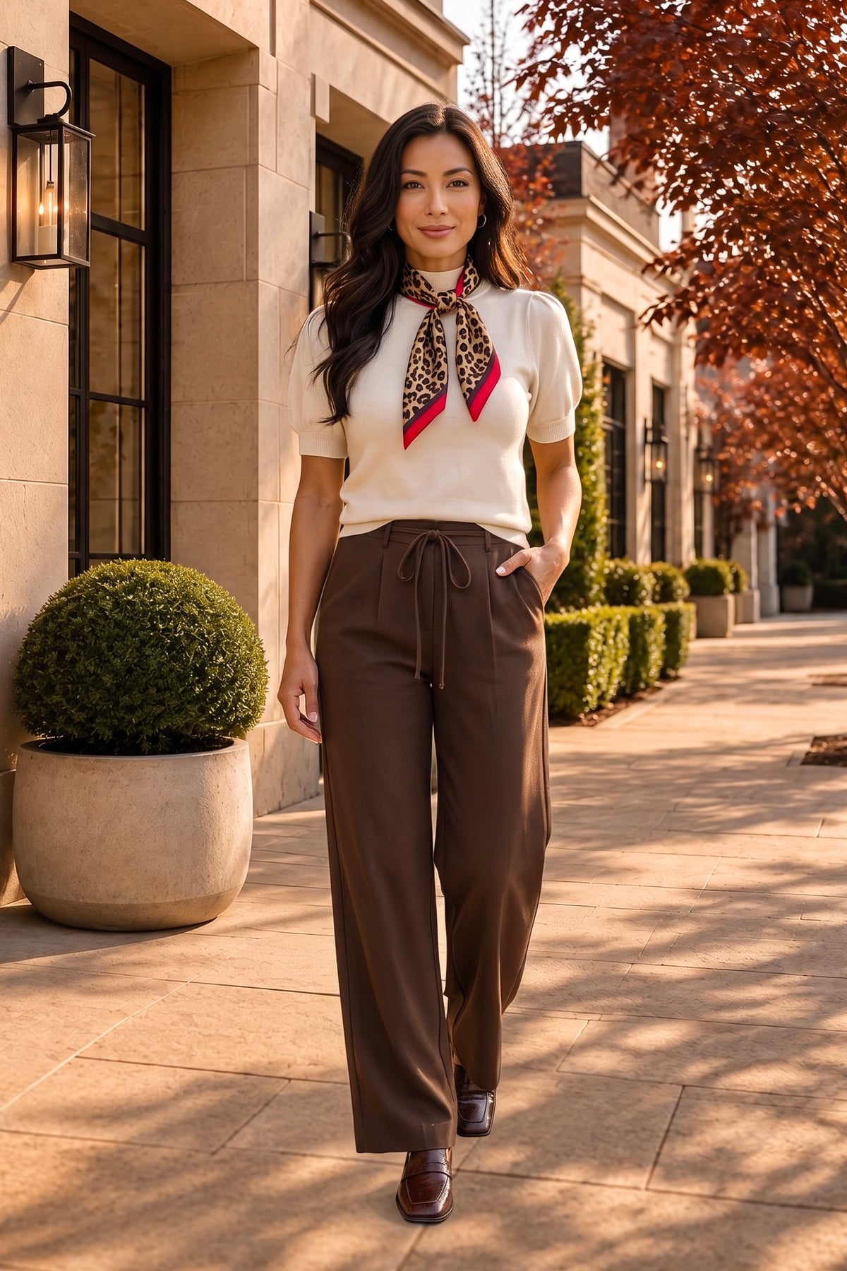 Lexley Tie Front Pants : Brown