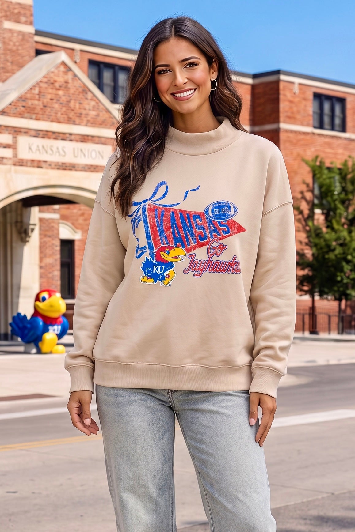 Kansas Jayhawks Pendant Mock Neck : Oatmeal