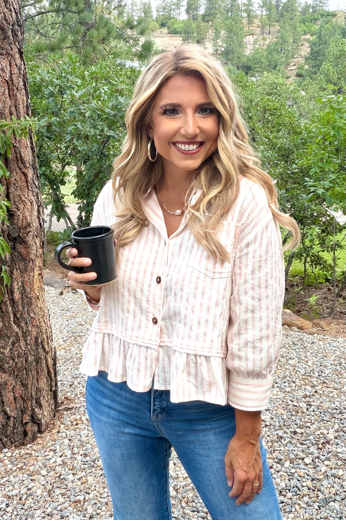 Brandi Drop Waist Striped Top : White/Blush