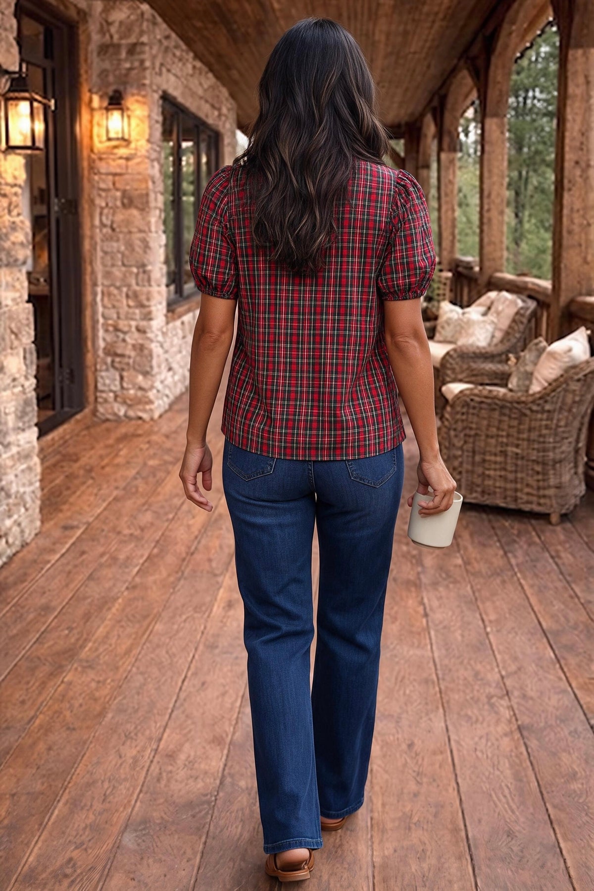 Linnet V-Neck Plaid Top : Red