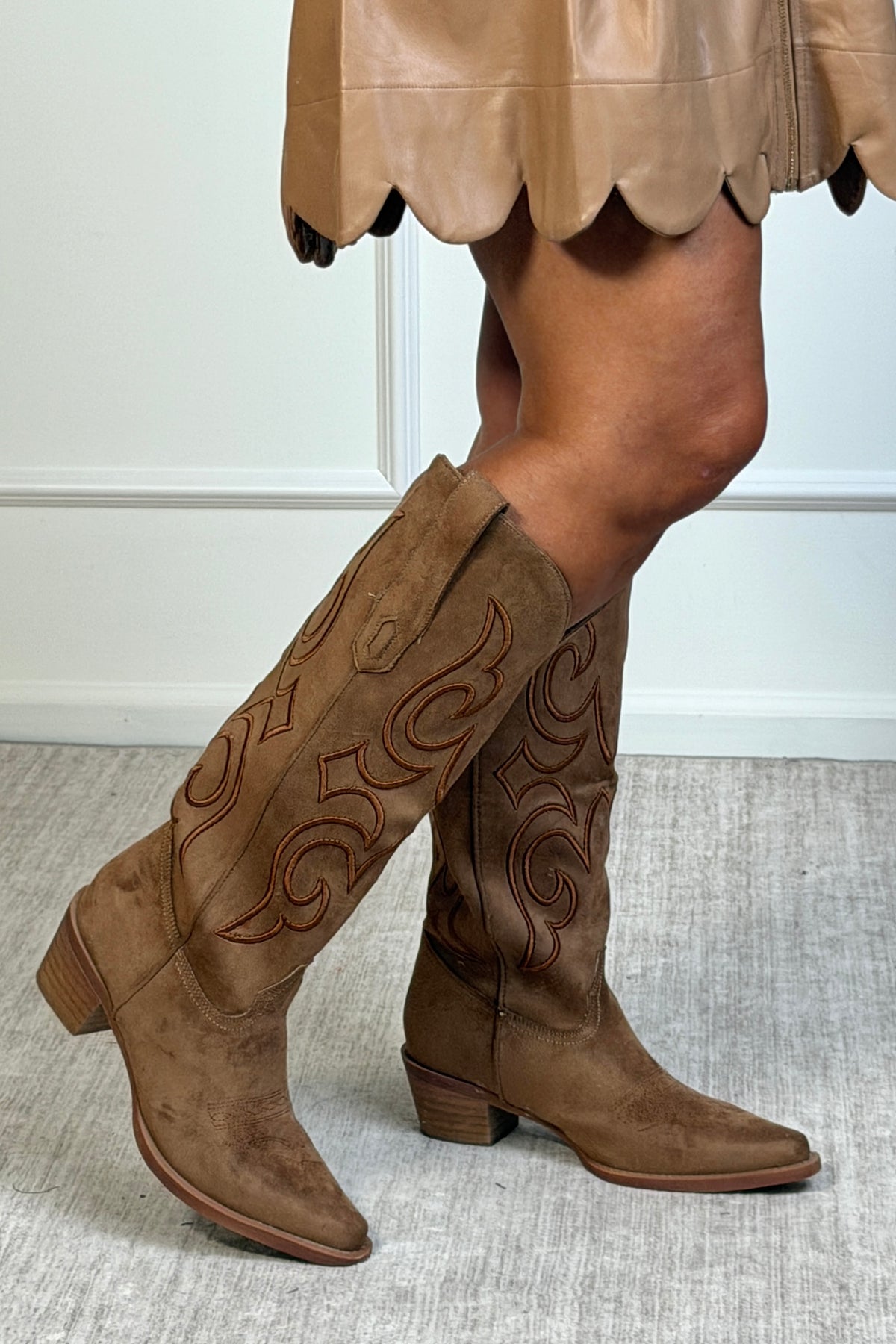 Miim Sonora Tall Suede Cowgirl Boots : Brown