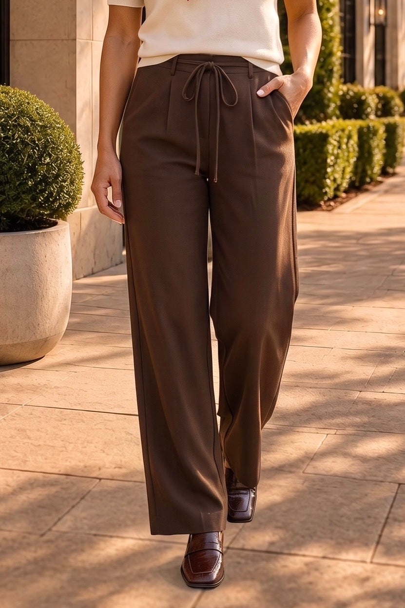 Lexley Tie Front Pants : Brown