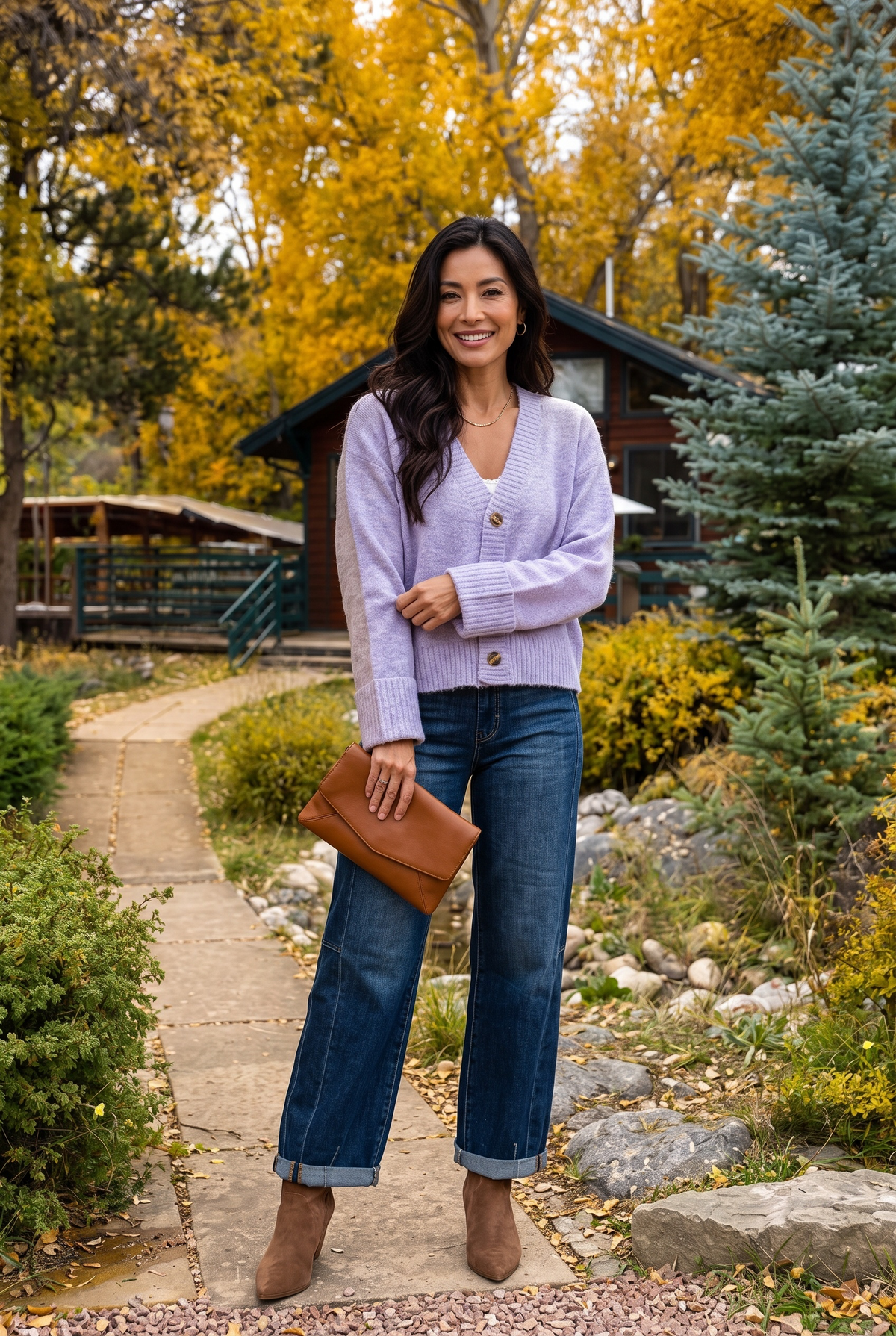 Langley Folded Cuffs Sweater Cardigan : Lavender