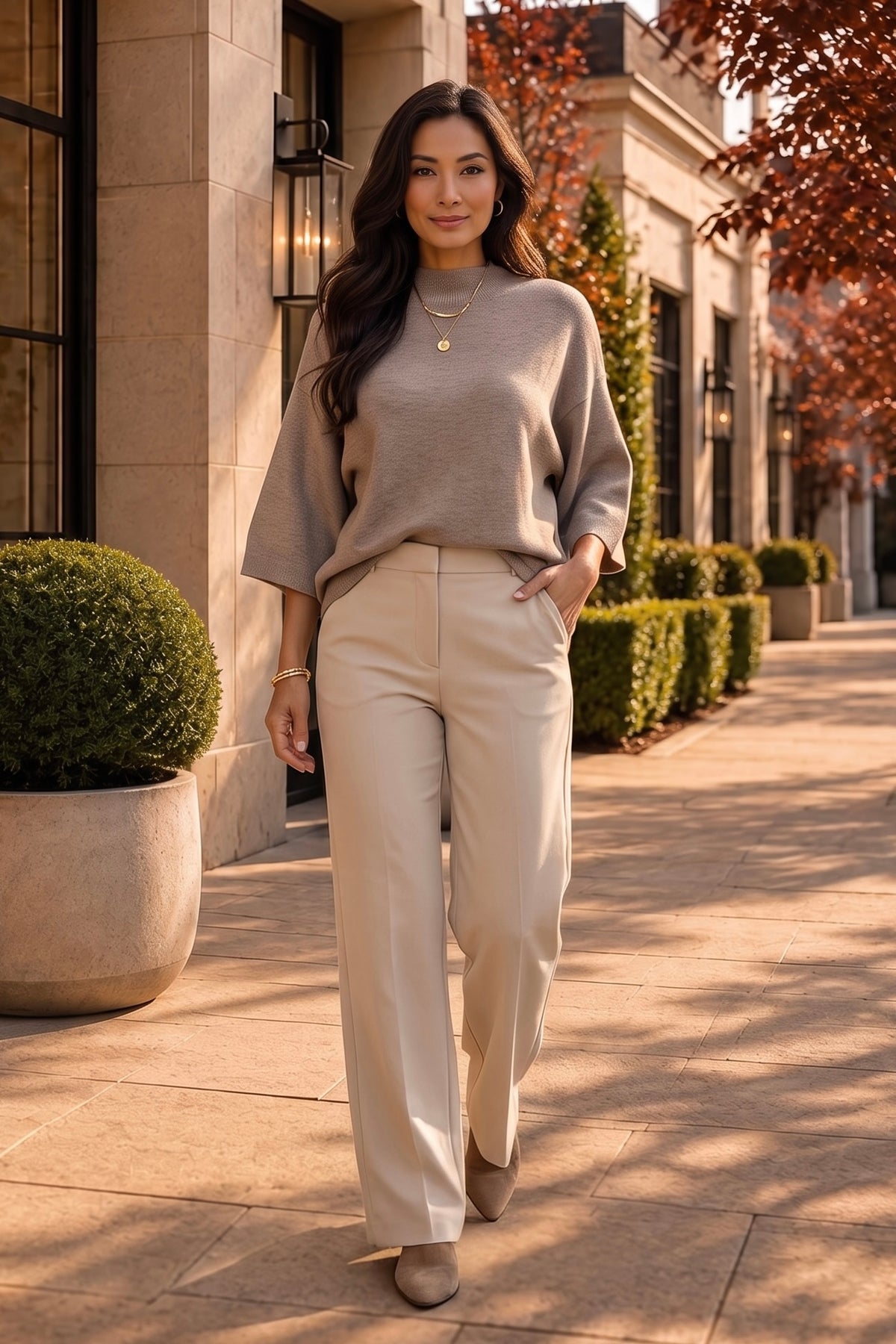 Kairi Reglan Sleeve Short Wide Sleeve Crew Neck Sweater : Mocha