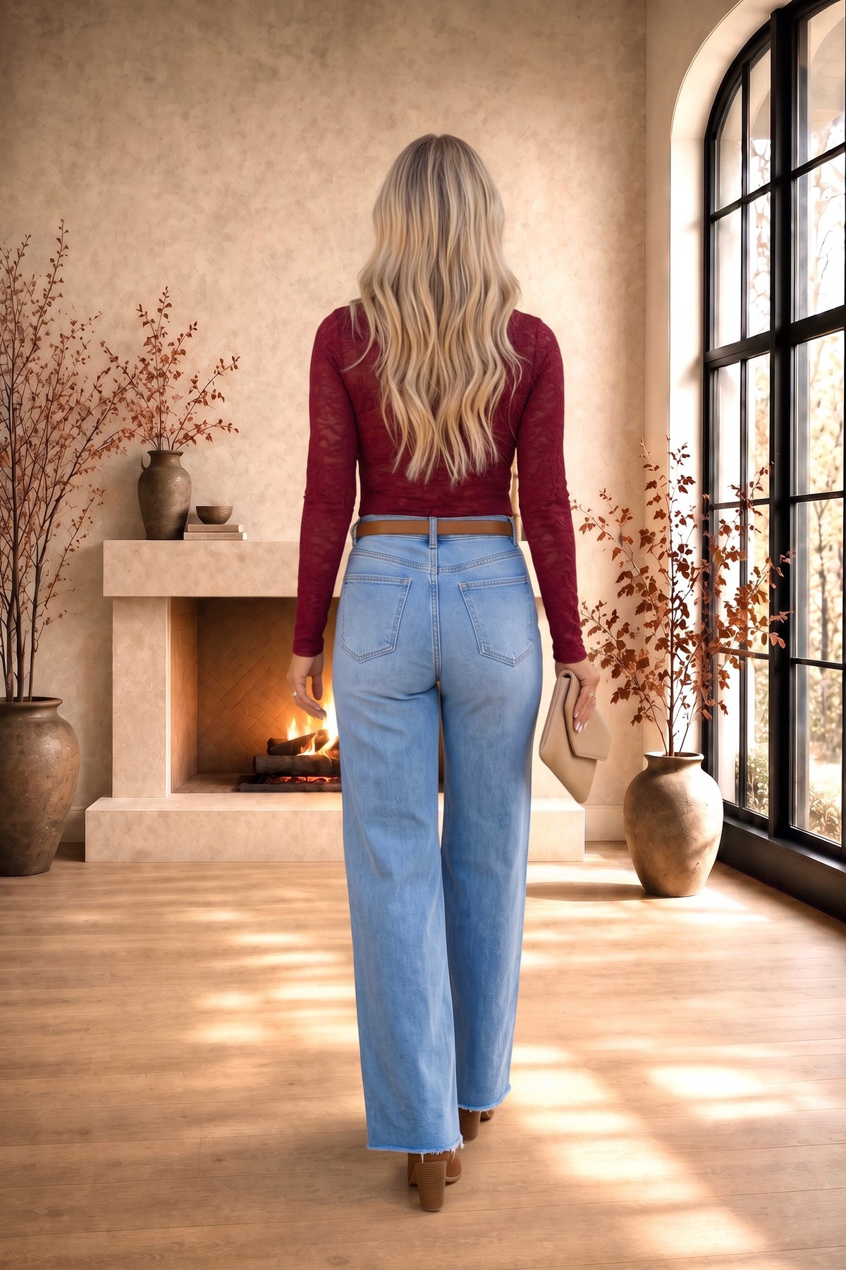 Niah Long Sleeve Lace Top : Wine