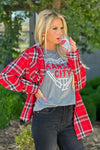 Fall Traditions Plaid Removable Hood Flannel : Red/Black