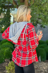 Fall Traditions Plaid Removable Hood Flannel : Red/Black