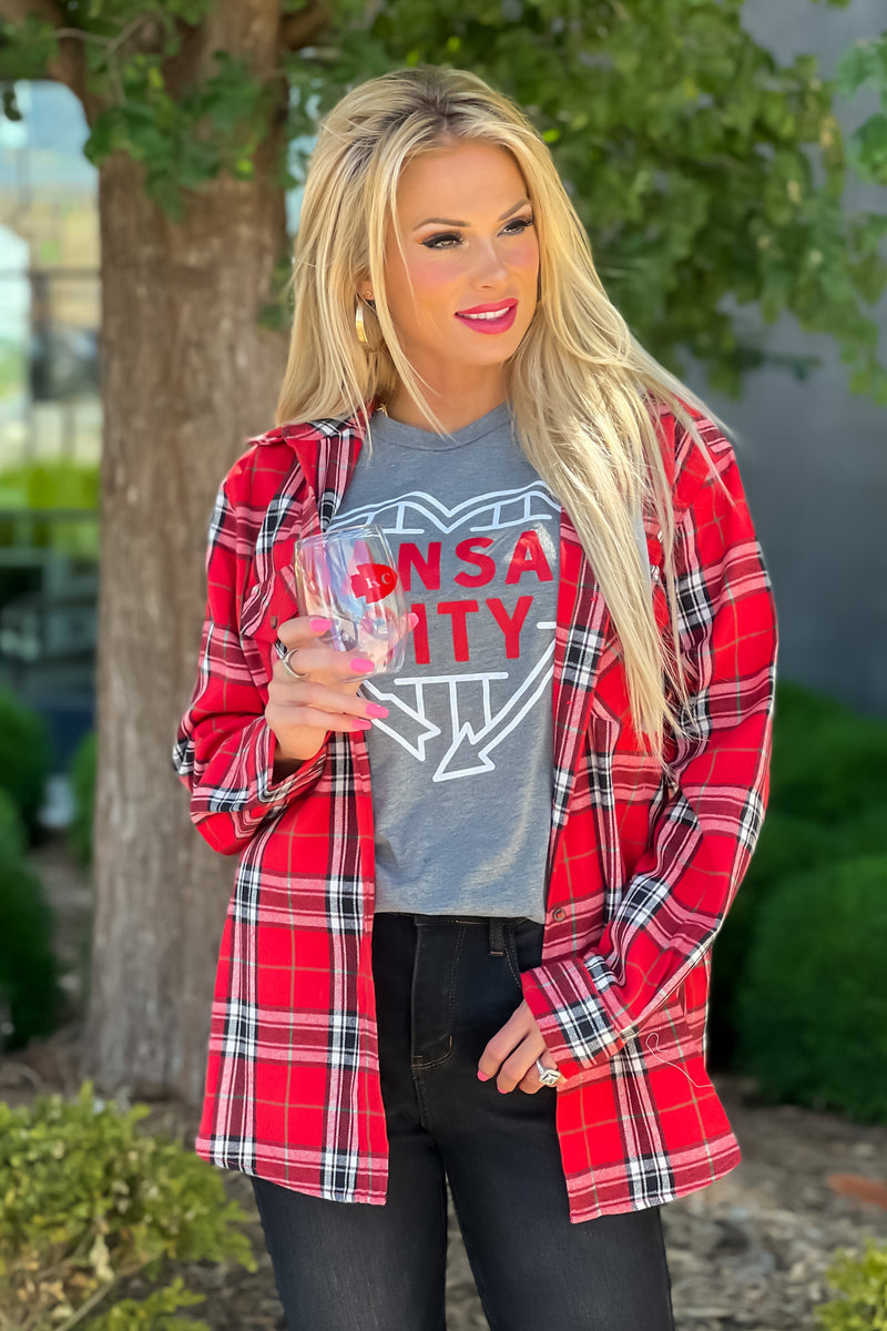 Fall Traditions Plaid Removable Hood Flannel : Red/Black