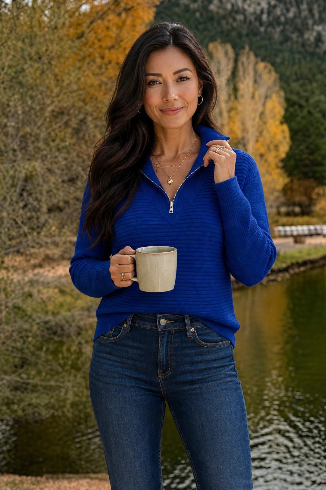 Tribal Amber Soft Zip Up Sweater : Electric Blue