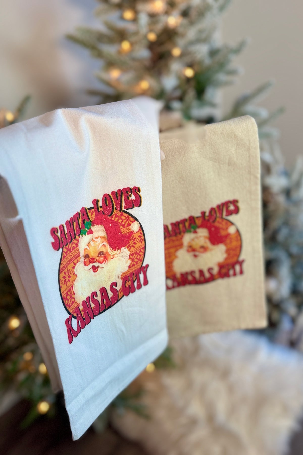 Santa Loves Kansas City Tea Towel - Pick Color