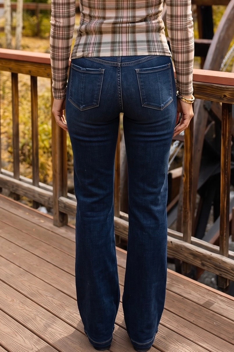 Risen Anise Mid Rise Flare Jeans : Dark