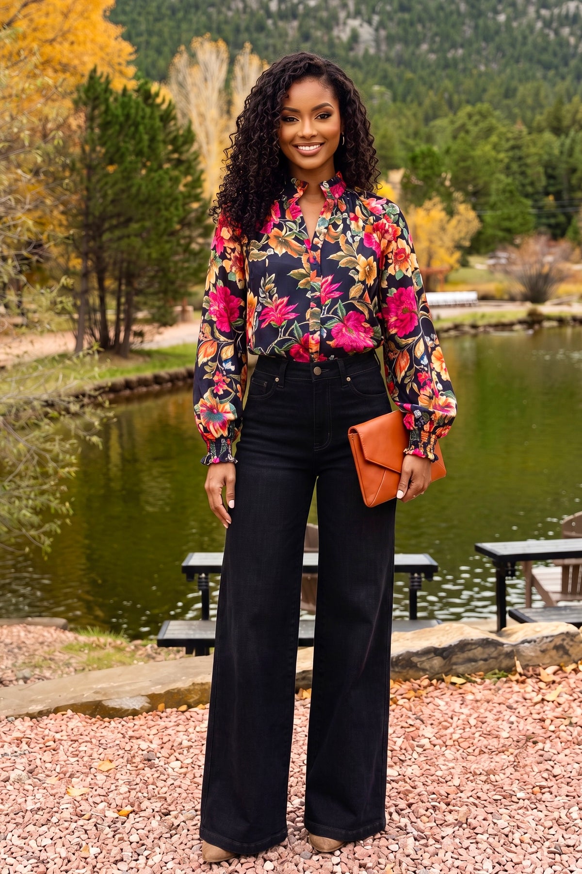 Marcella Vintage Floral Blouse : Navy Multi