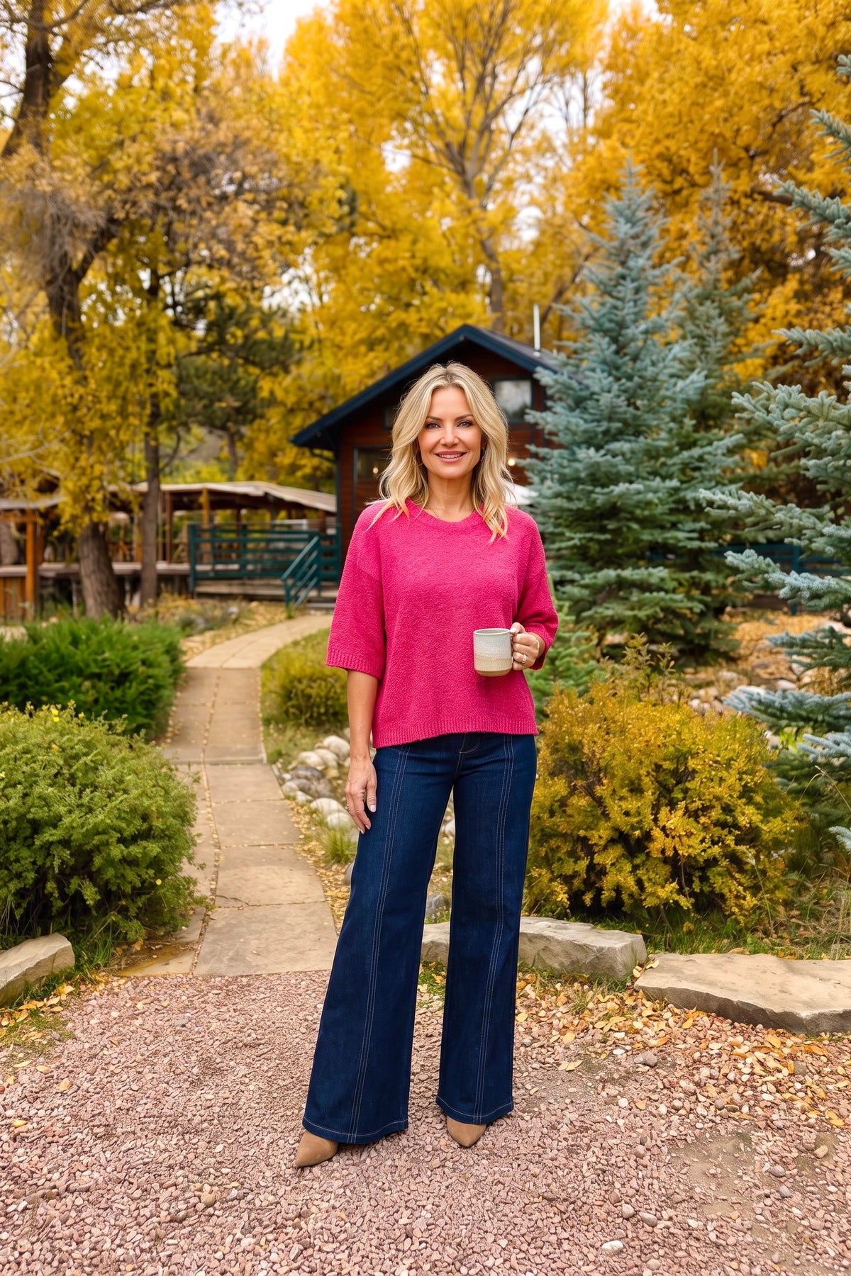Runa 3/4 Sleeve Sweater : Fuchsia