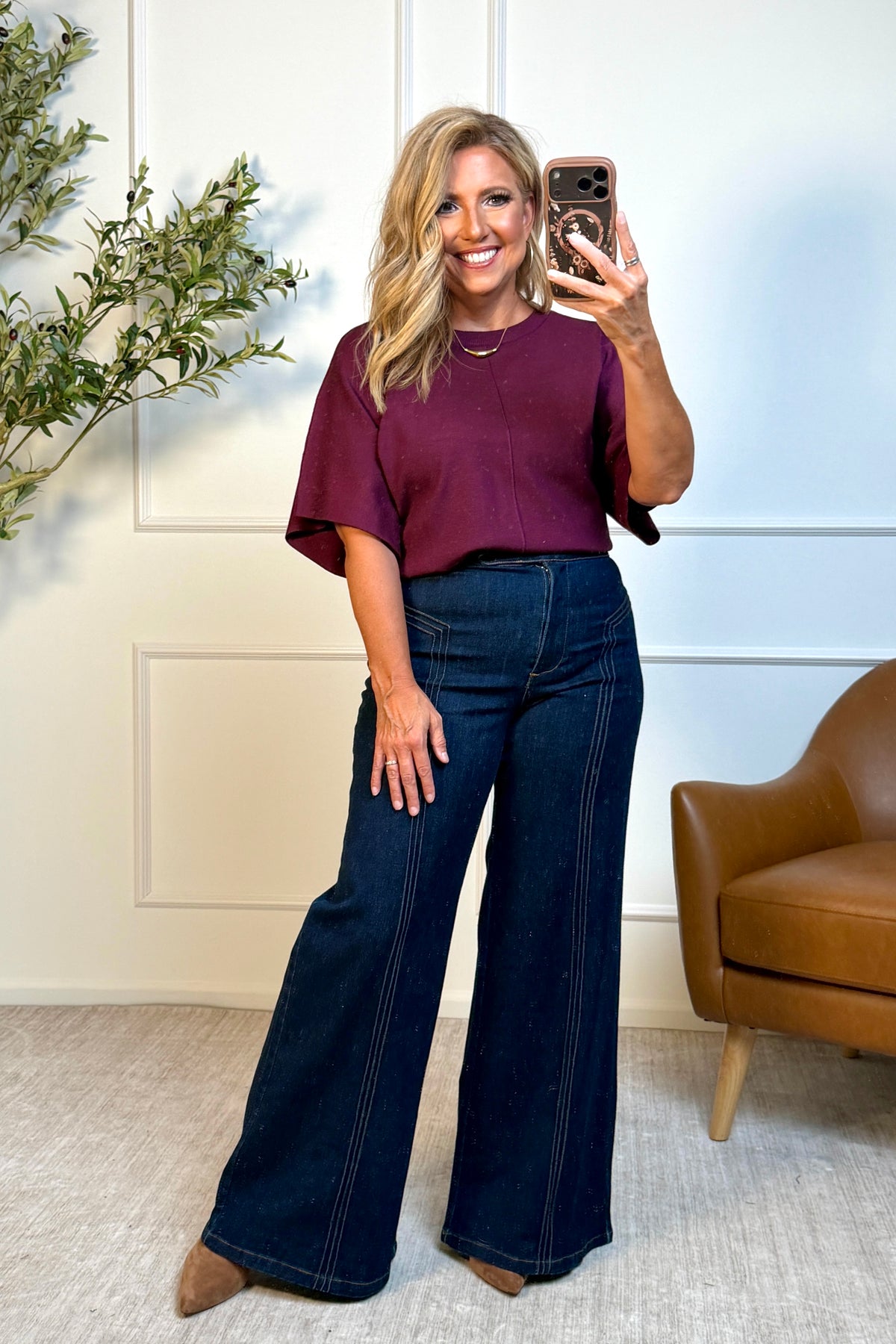 Briallen 3/4 Sleeve Top : Merlot