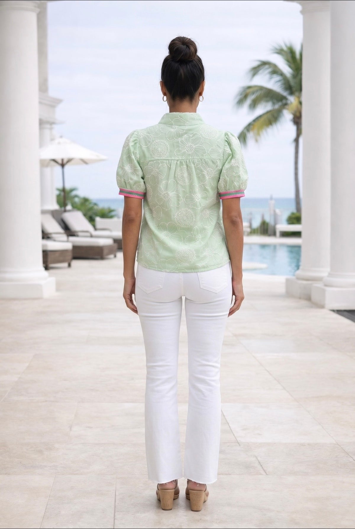 Colleen Floral Embroidered Top : Mint