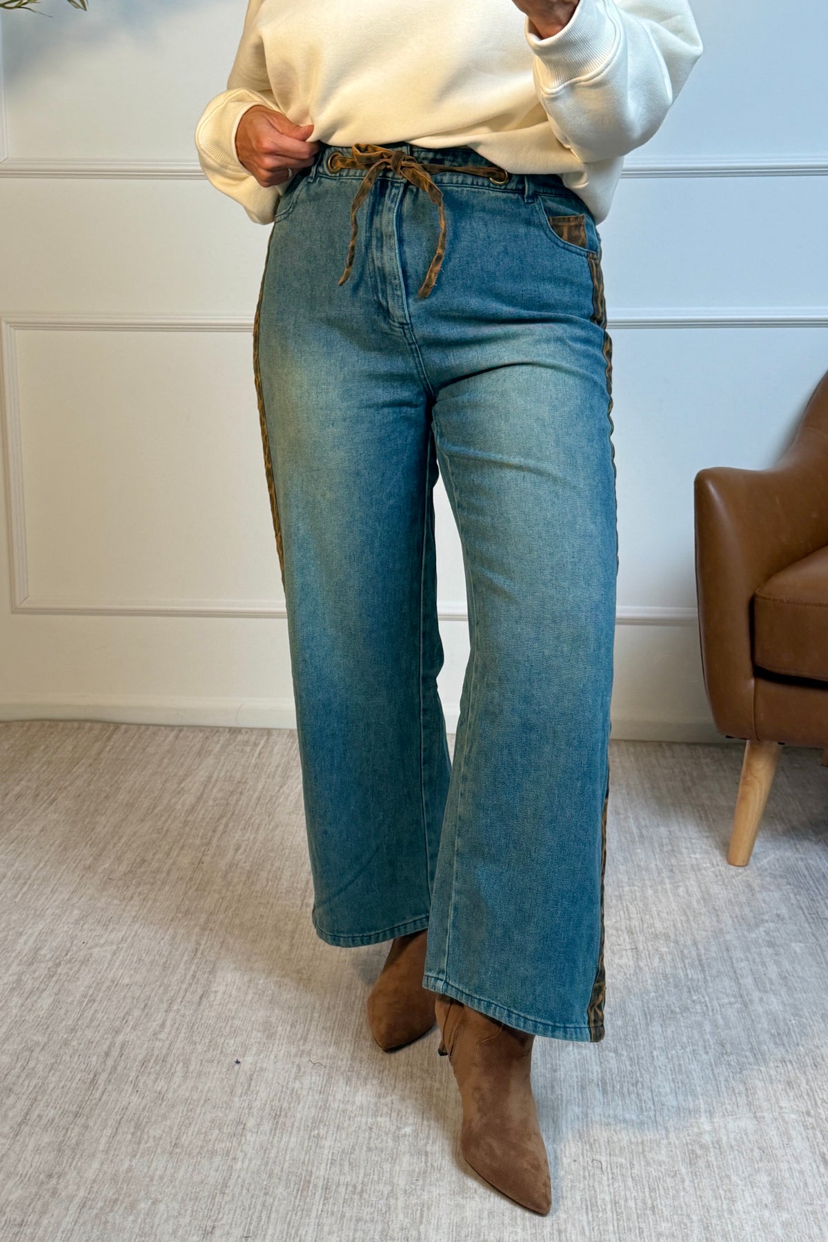 Jodifl Afton Side Striped Animal Print Jeans : Denim