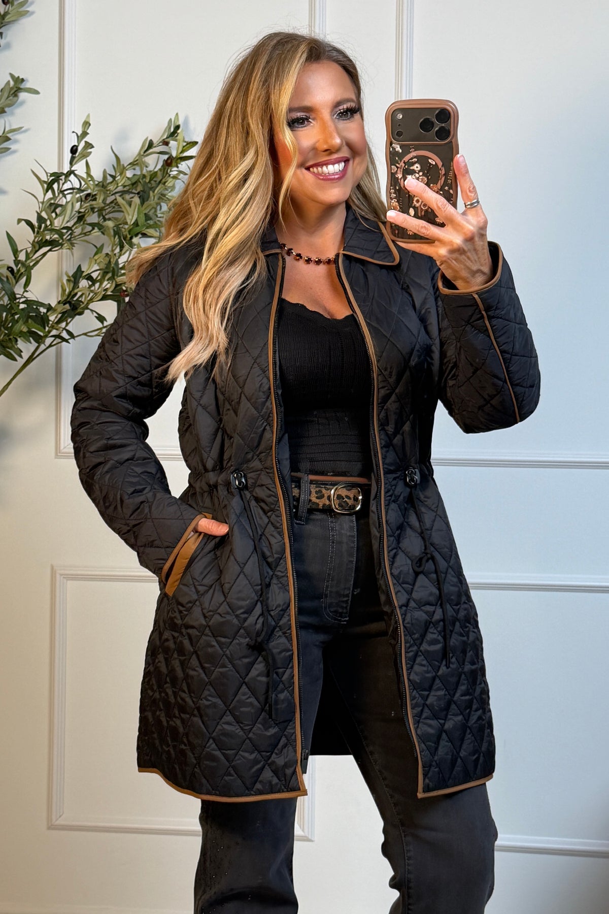 Liverpool Solene Zip Front Quilted Coat : Black