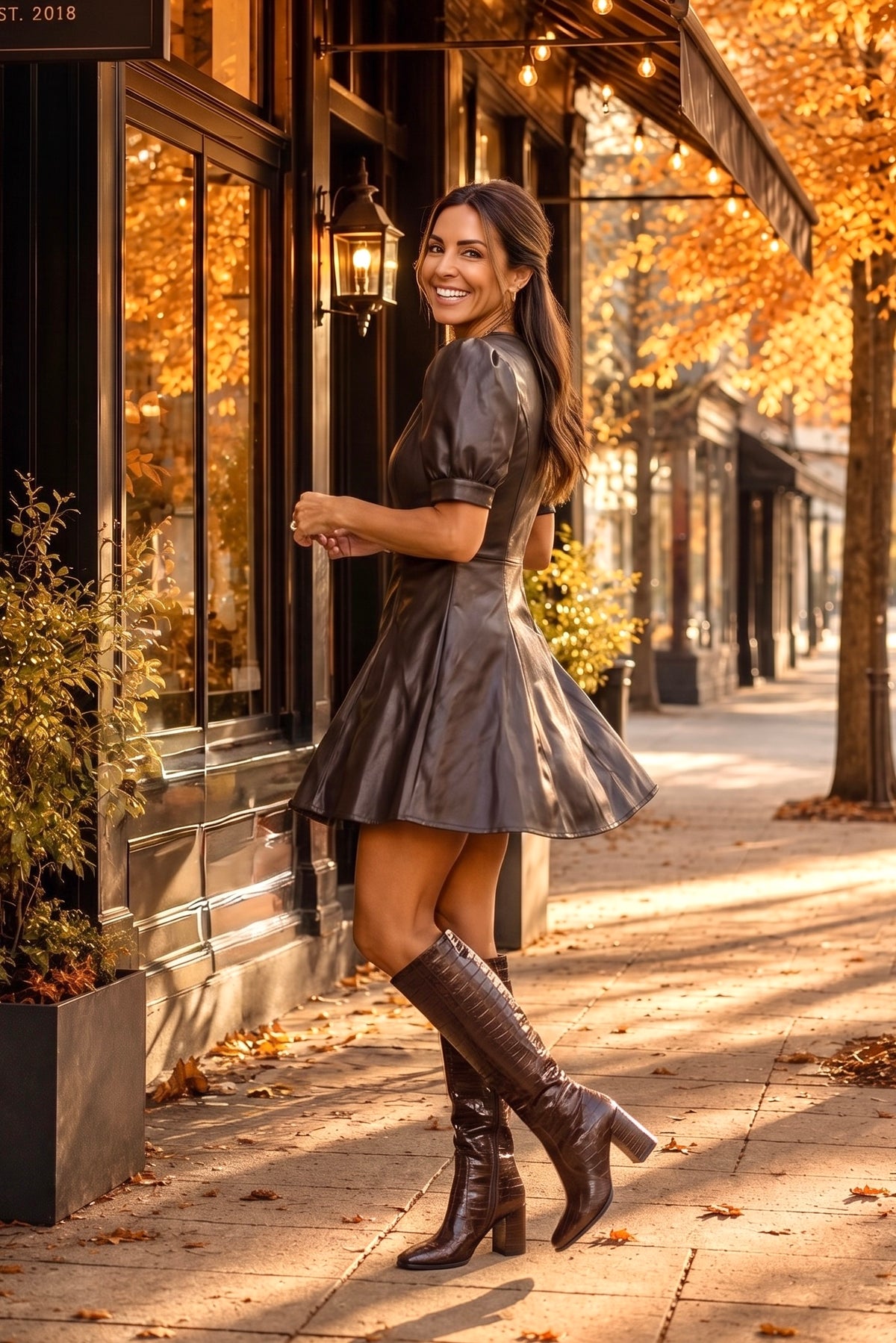 Amalie Faux Leather Dress : Dark Chocolate