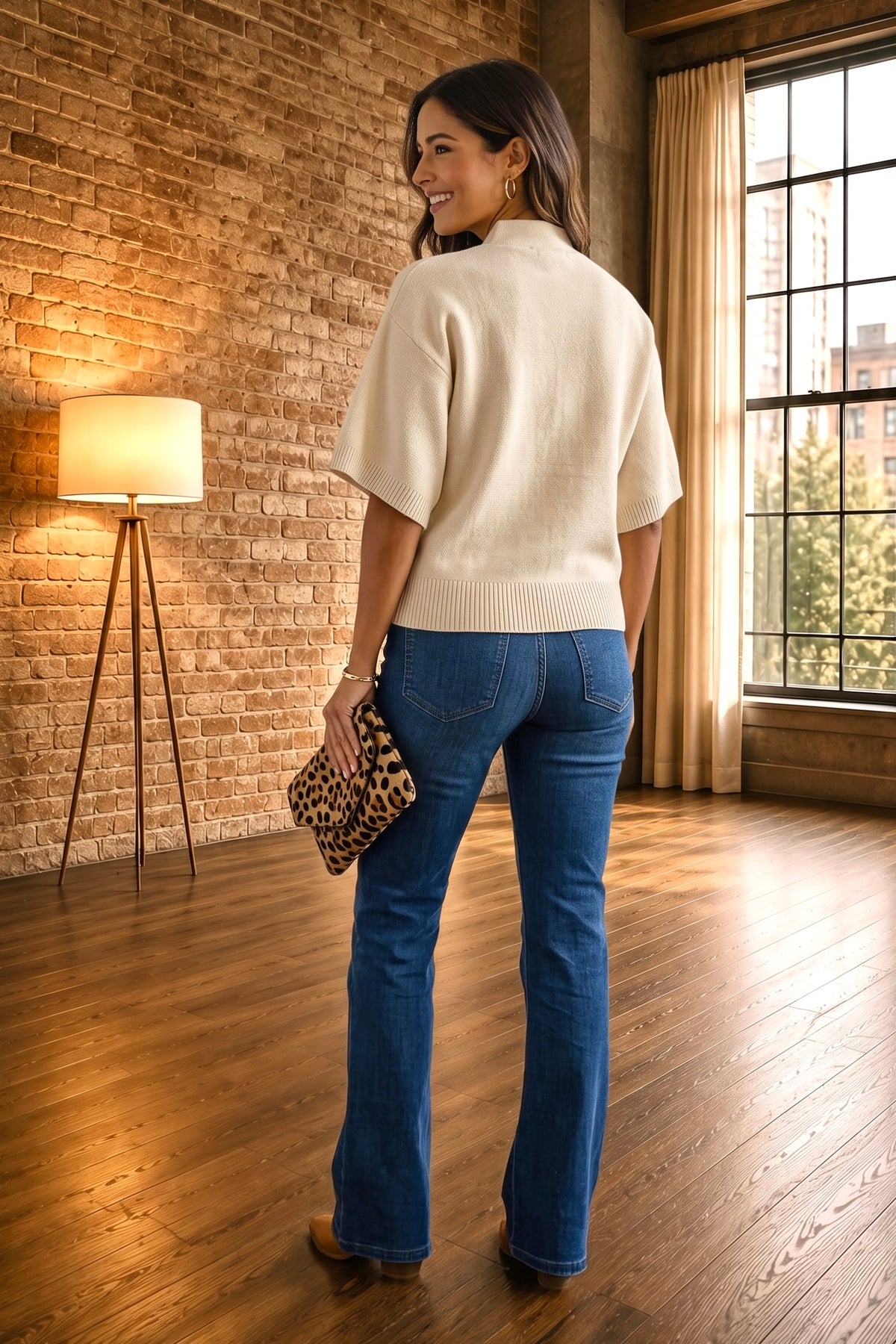 Moara Short Sleeve Turtle Neck Top : Ecru