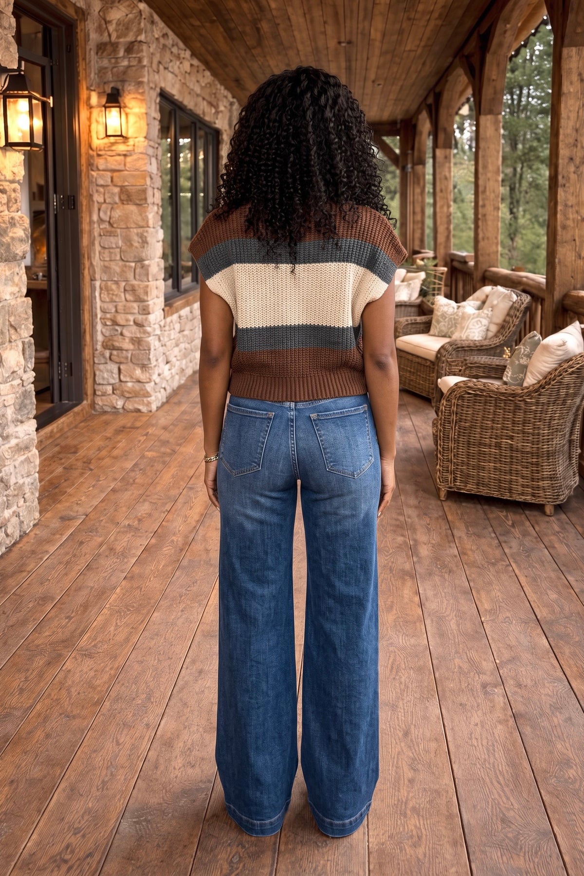 Jaylene Crochet Striped Top : Mocha/Taupe