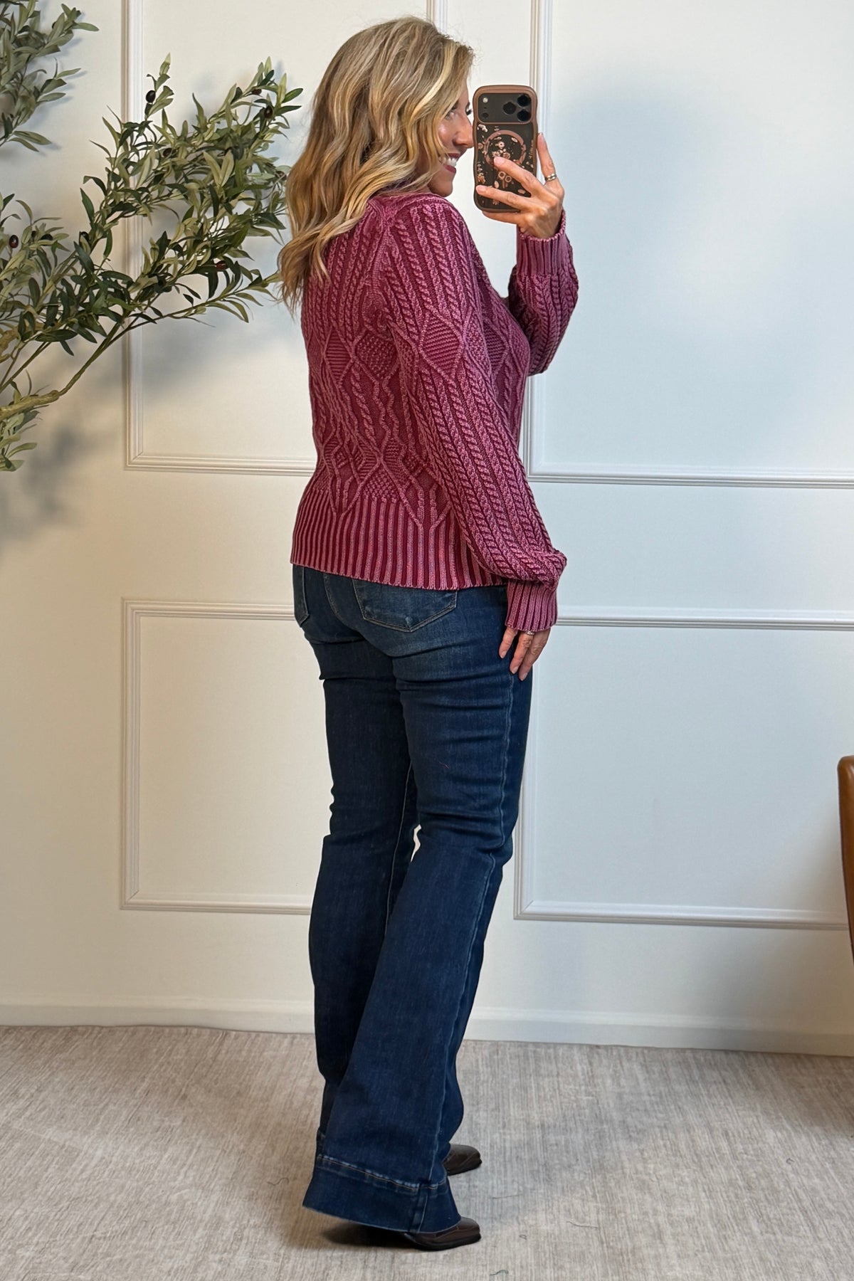 Tribal Brianna Mock Neck Sweater : Cherry