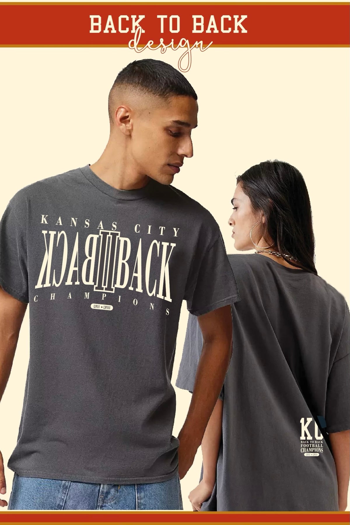 1KC Back II Back Kansas City Unisex Tee : Dark Grey