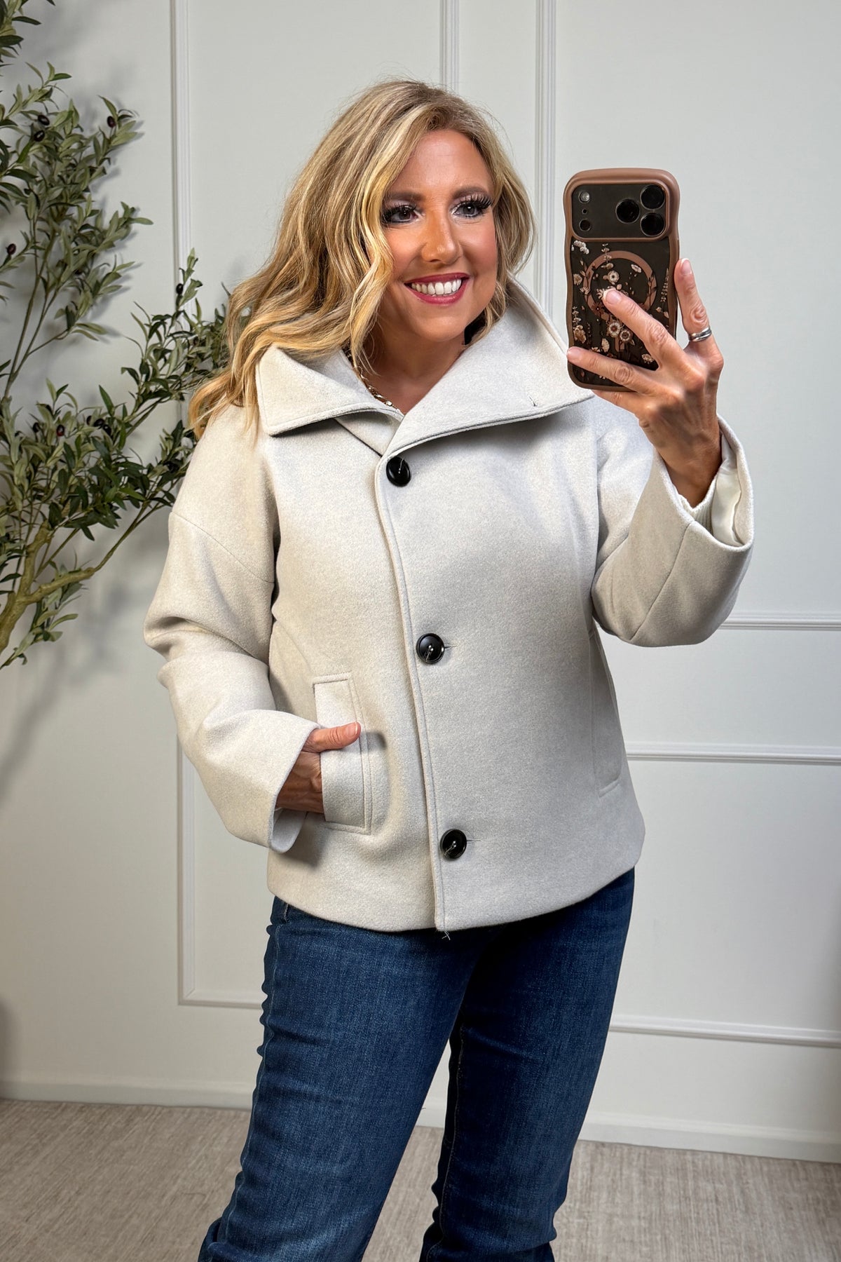 Tribal Kristine Funnel Neck Jacket : Antique White