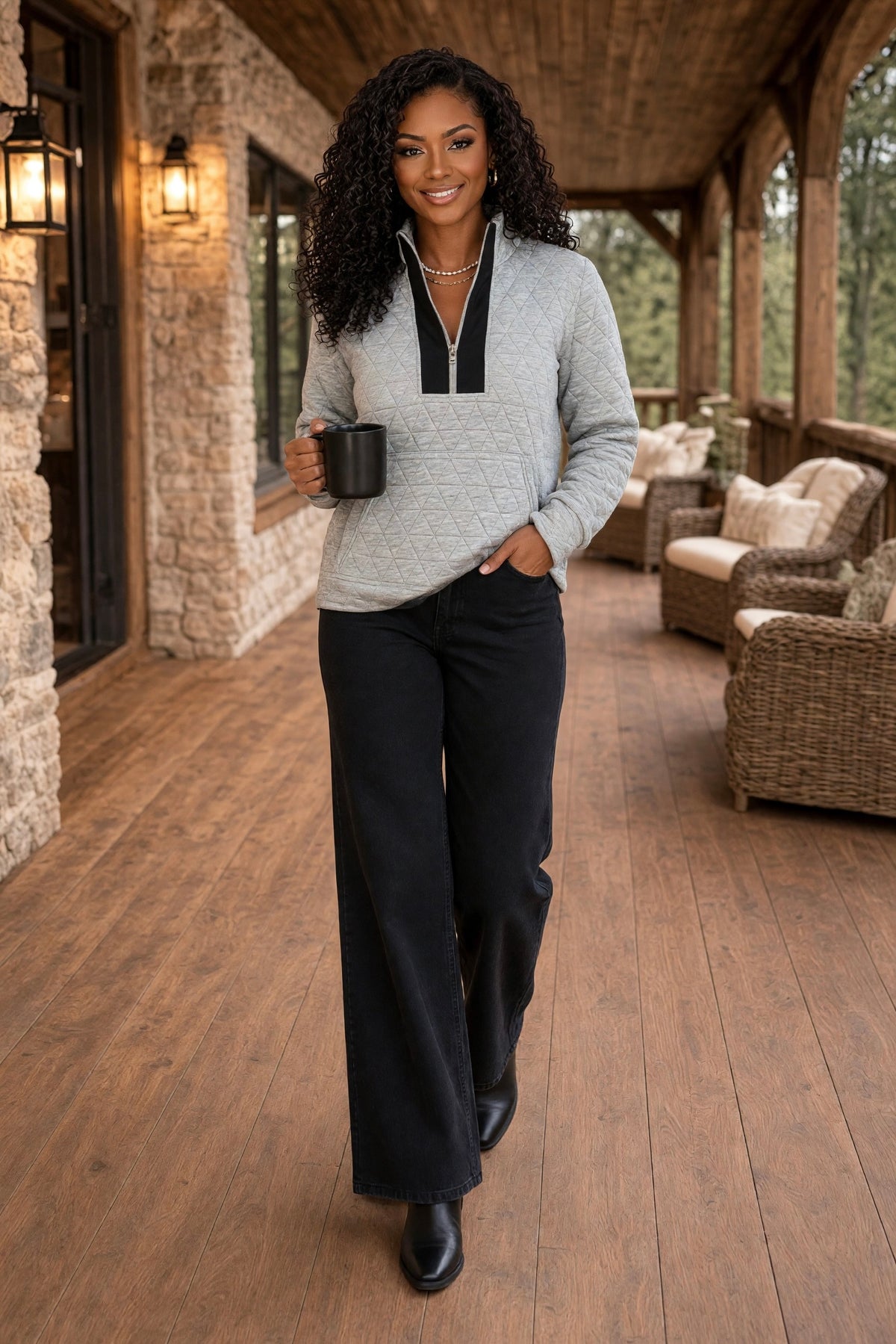 Marianela Half Zip Pullover : Heather Grey