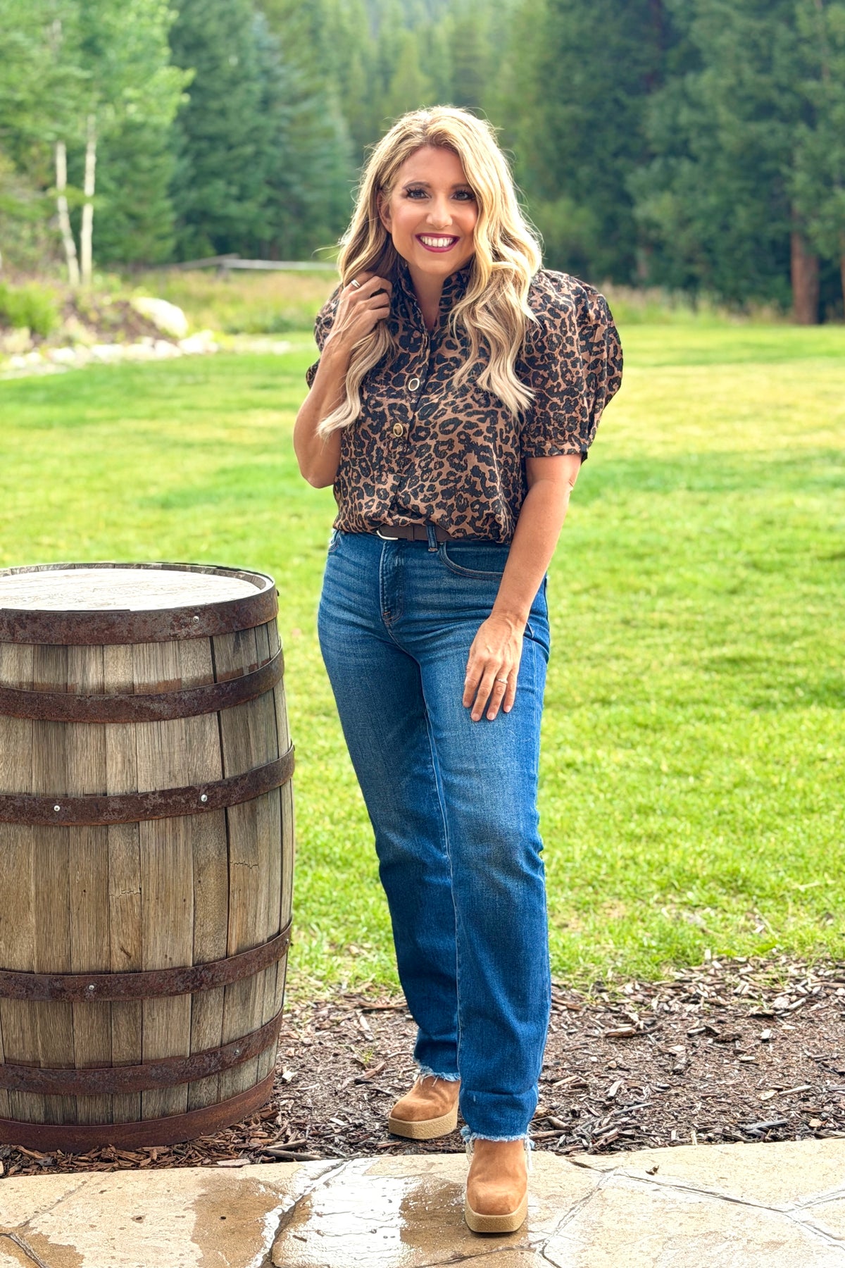 Evita Animal Print Top : Camel