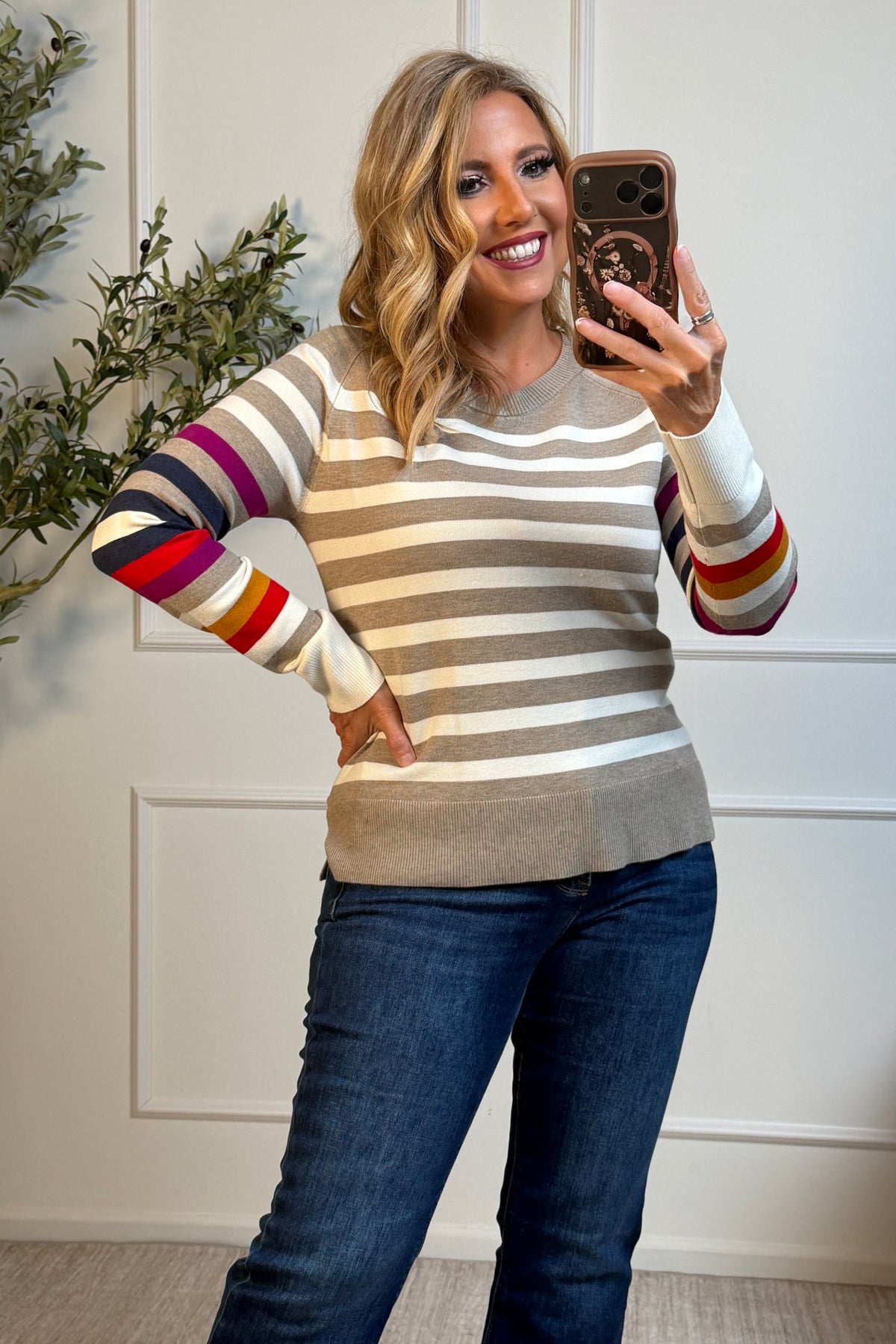 Tribal Meg Crew Neck Striped Sweater : Fossil