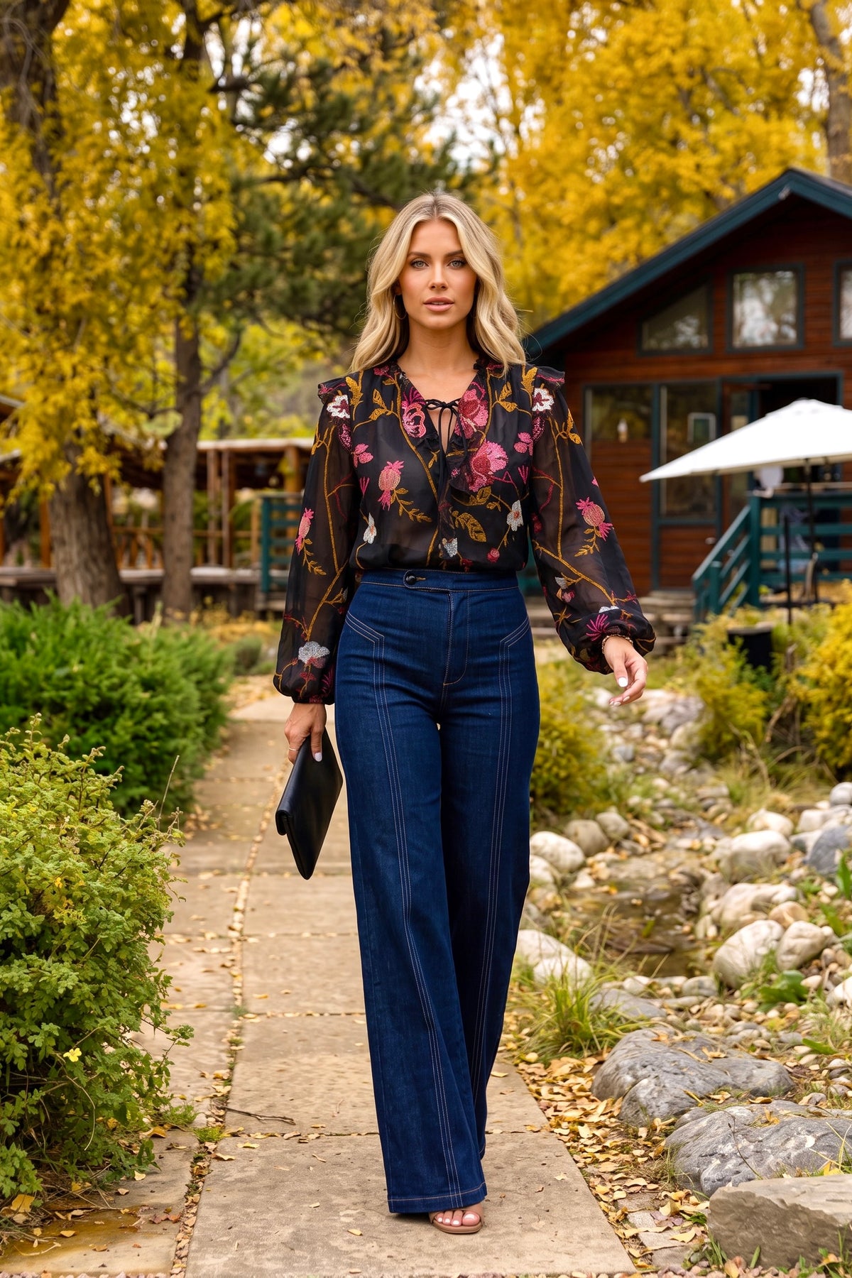 Tribal Hesper Long Sleeve Blouse with Frill : Black