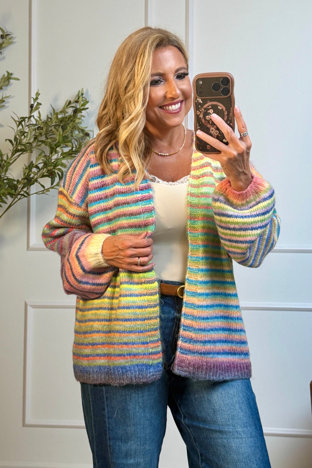 Georgette Striped Open Front Sweater Cardigan : Rainbow