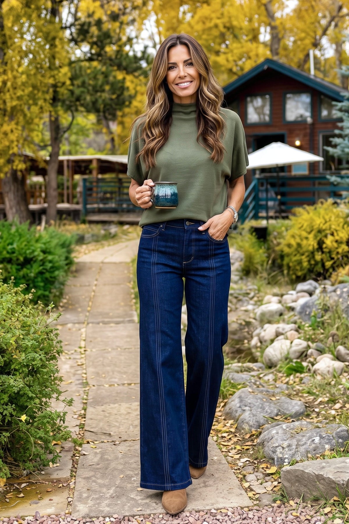 Fenella Mock Neck Dolman Top : Olive