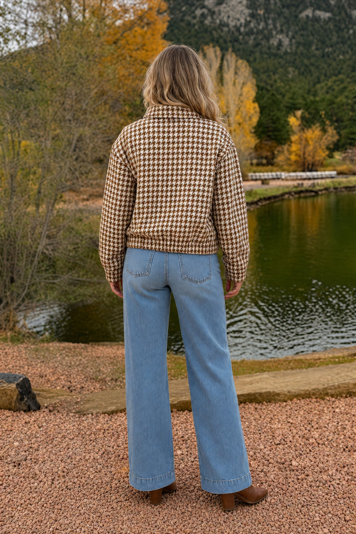 Nessa Houndstooth Bomber Jacket : Camel/Cream