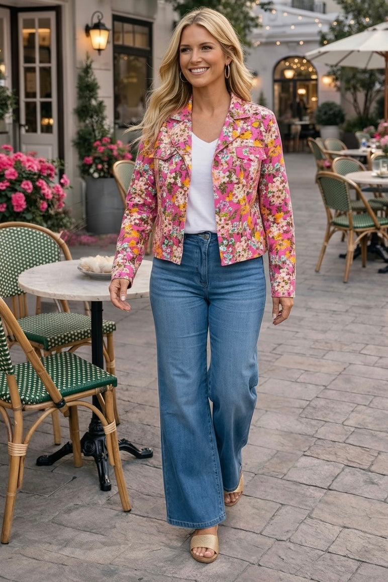 Makayla Long Sleeve Floral Jacket : Pink Multi